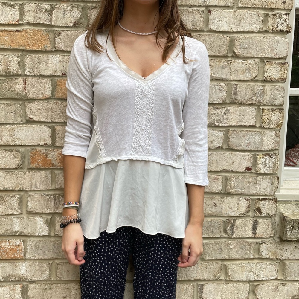 Long sleeve mixed material top